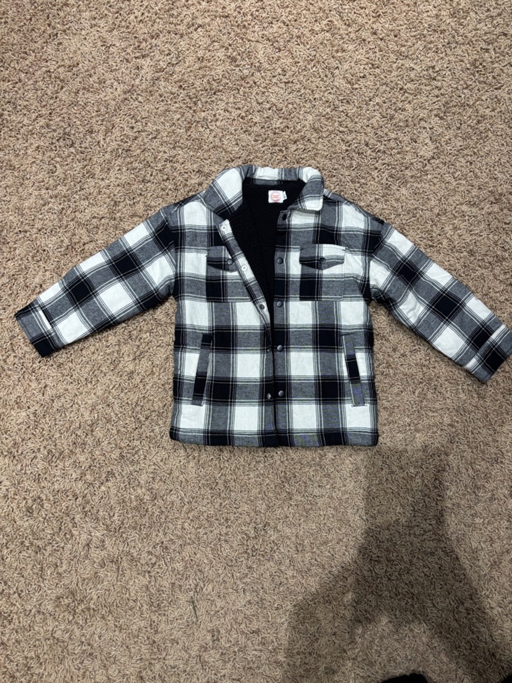 wonder nation Black & White Plaid Sherpa-Lined Pea Coat